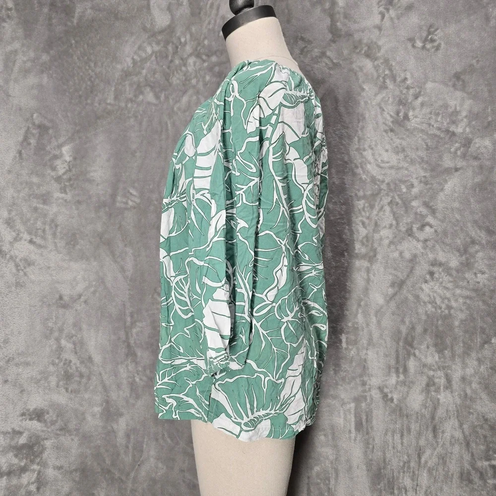 Kalaheo Blouse Top Women 2XL Green Monstera Leaf Print Rayon Tropical Relaxed